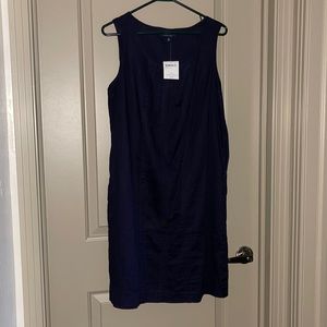 Lands End  Pin-tuck navy blue 100% cotton dress, with lining